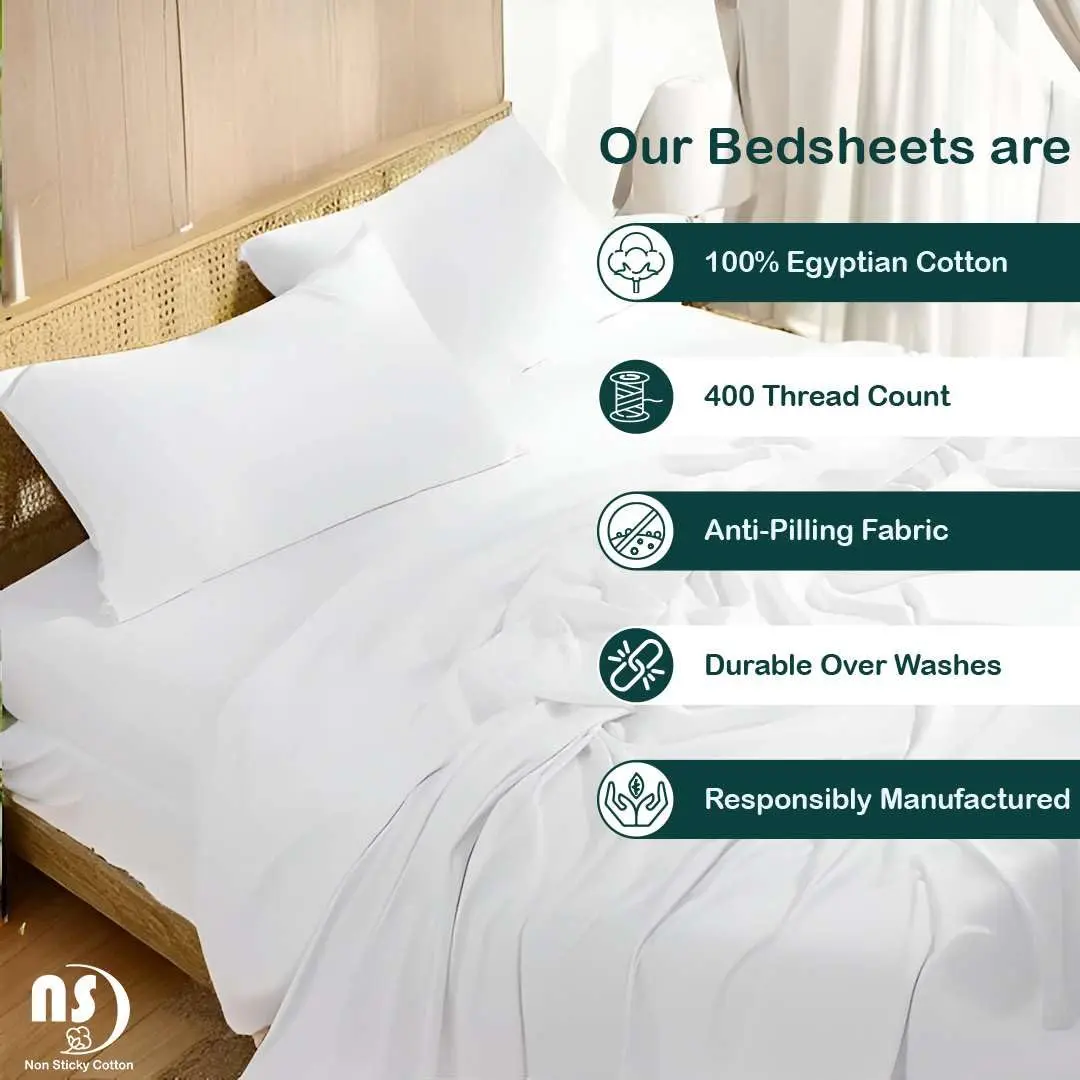 NON Sticky cotton Egyptian Cotton Queen Sheet Set | Hotel Quality Breathable Bedding (70-120 chars) - view 2