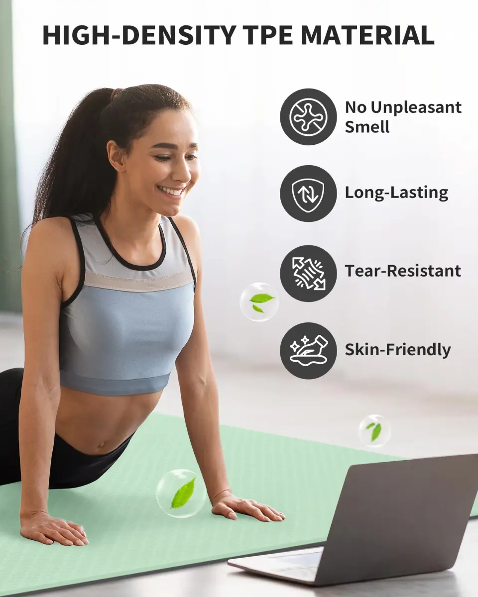 CAMBIVO Extra Wide Yoga Mat 183cm x 122cm (6'x 4') | Non-Slip TPE Cushioning for Joint Relief - view 5