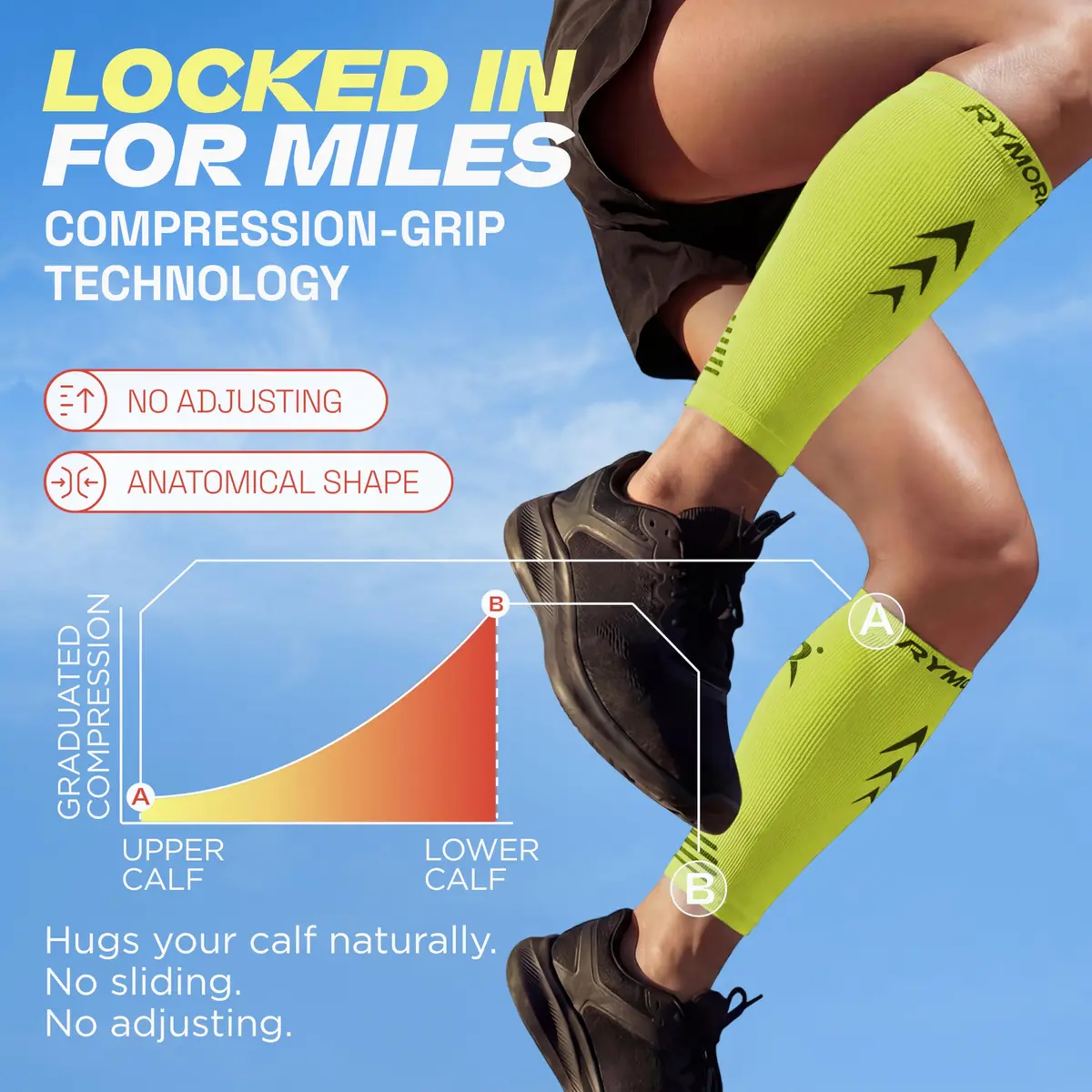 Rymora Calf Compression Sleeves for Men & Women (Pair) Neon Yellow XL | Graduated Support for Shin Splints & Active Recovery - view 6