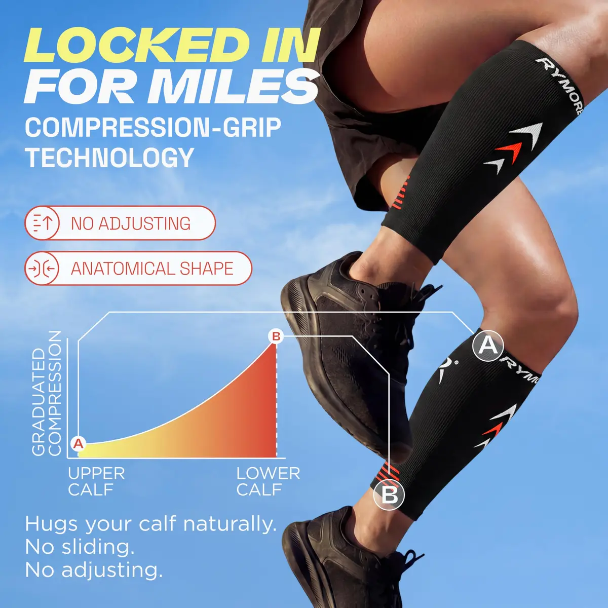 Rymora Calf Compression Sleeves Pair Black Medium | Graduated Support for Shin Splints & Recovery - view 6
