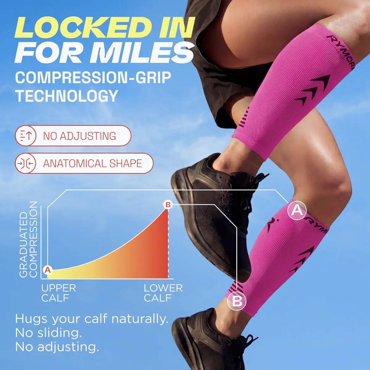 Rymora Calf Compression Sleeves for Women & Men (Pair) Hot Pink XL | Graduated Support for Shin Splints & Recovery - view 6