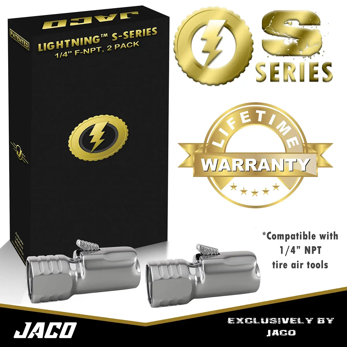 JACO Lightning S-Series Tire Air Chuck 2-Pack | Open Flow 1/4" F-NPT Automatic Lock-On - view 6