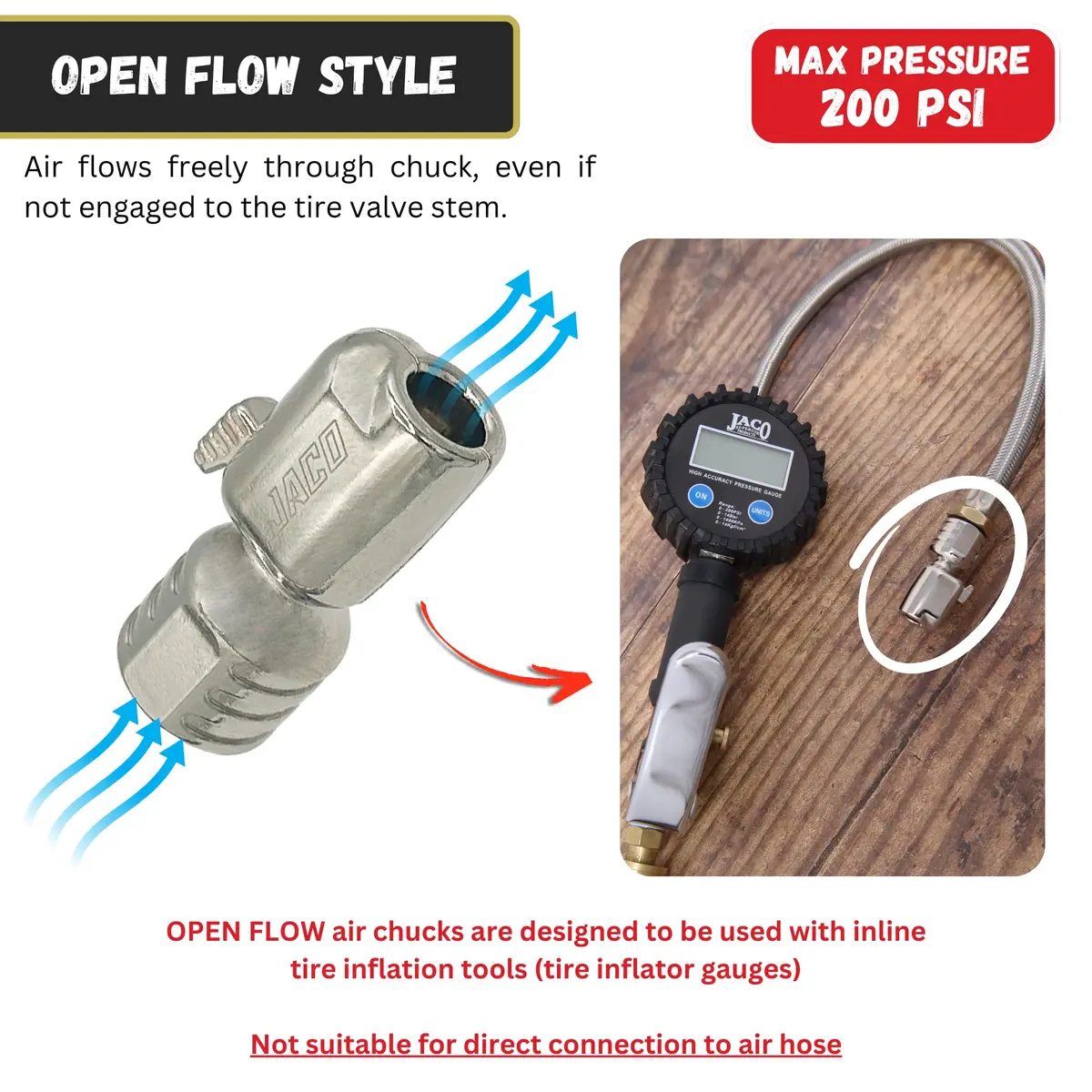 JACO Lightning S-Series Tire Air Chuck 2-Pack | Open Flow 1/4" F-NPT Automatic Lock-On - view 3