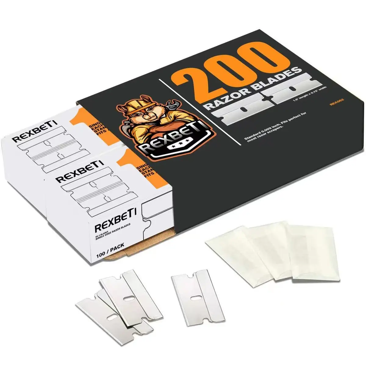REXBETI 200 Pack Single Edge Razor Blades | Heavy-Duty Steel for Scraping & Cutting - main product image