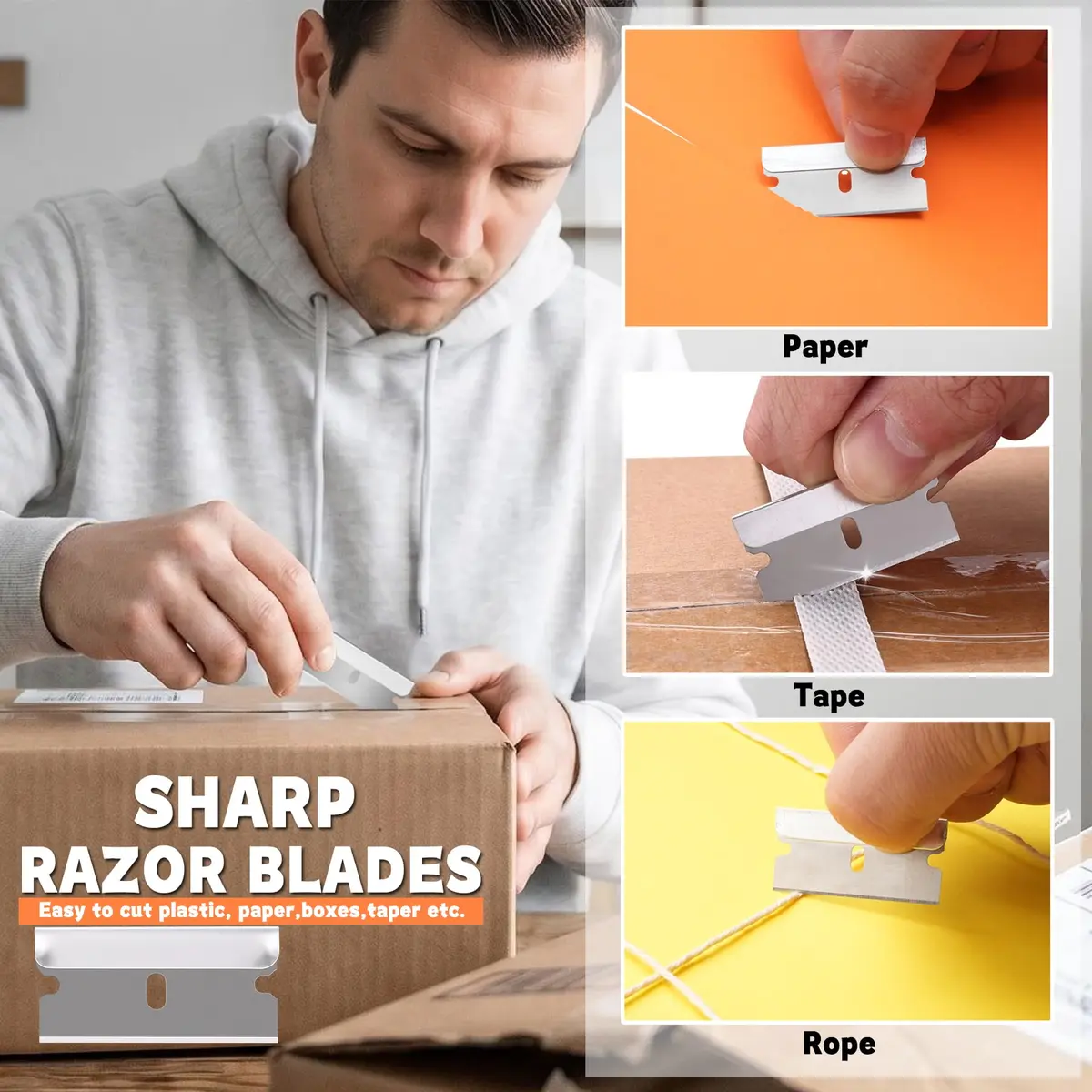 REXBETI 200 Pack Single Edge Razor Blades | Heavy-Duty Steel for Scraping & Cutting - view 3