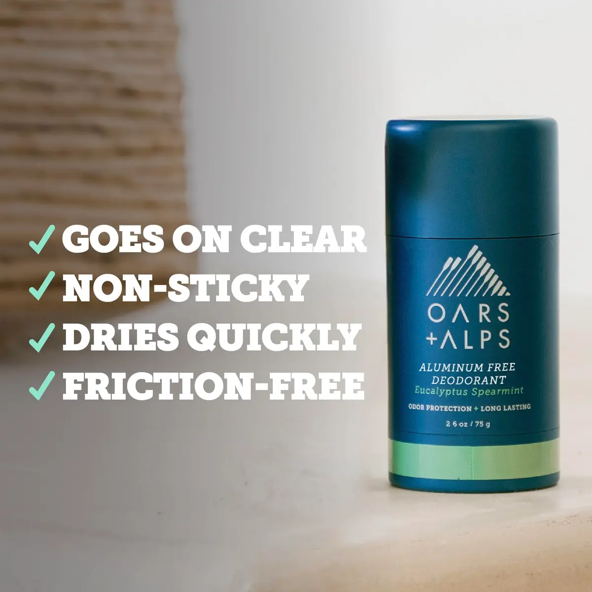 Oars + Alps Aluminum Free Deodorant Stick Eucalyptus Spearmint 73.7g (2.6oz) | Odor Protection & Reduced Friction - view 7