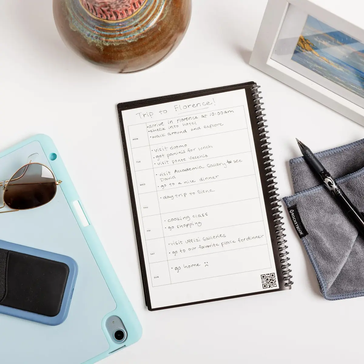 Rocketbook Fusion Reusable Undated Productivity Planner, Executive Size 6x8.8, Navy Blue | Goals, Monthly and Weekly Calendar, Daily To-do List, Lined and Dotted Notes Pages - view 2