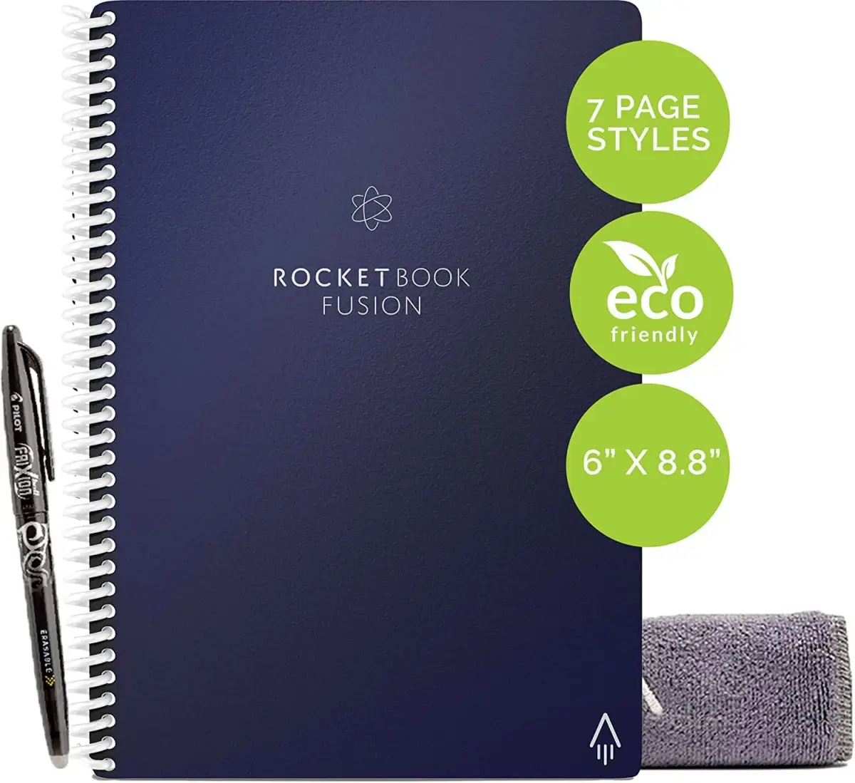 Rocketbook Fusion Reusable Undated Productivity Planner, Executive Size 6x8.8, Navy Blue | Goals, Monthly and Weekly Calendar, Daily To-do List, Lined and Dotted Notes Pages - view 3