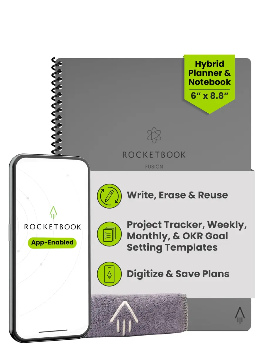 Rocketbook Fusion Hybrid Reusable Planner Notebook, Executive 6x8.8, Grey | 7 Page Types for Productivity & Organization - main product image