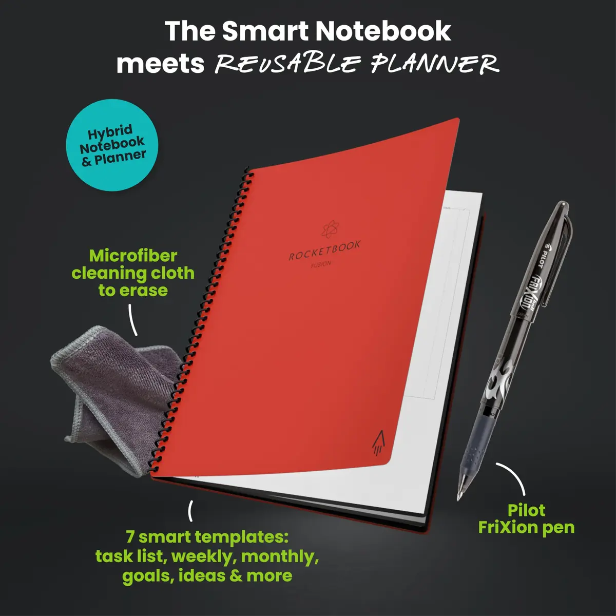 Rocketbook Fusion Hybrid Reusable Planner Notebook, Executive 6x8.8, Grey | 7 Page Types for Productivity & Organization - view 3