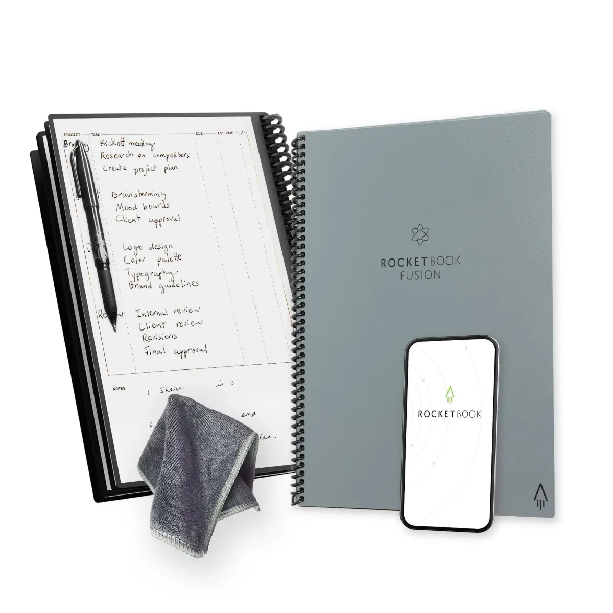 Rocketbook Fusion Reusable Undated Productivity Planner, Letter Size 21.6 x 27.9 cm (8.5 x 11 inches), Gray | 7-Section Template Hybrid Notebook - main product image
