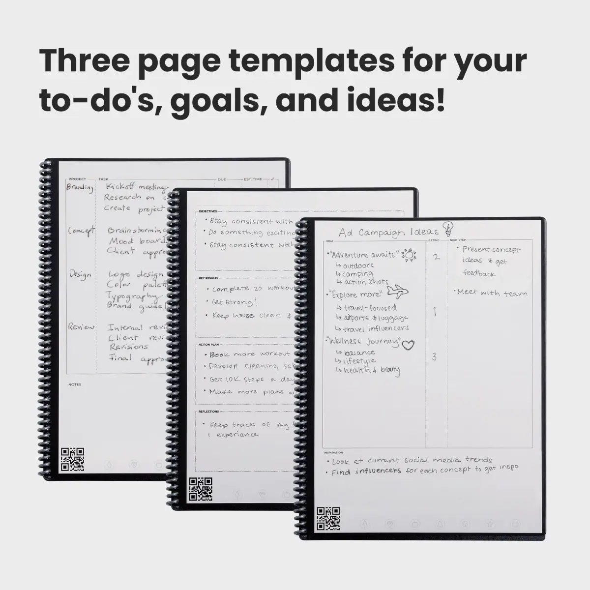 Rocketbook Fusion Reusable Undated Productivity Planner, Letter Size 21.6 x 27.9 cm (8.5 x 11 inches), Gray | 7-Section Template Hybrid Notebook - view 5
