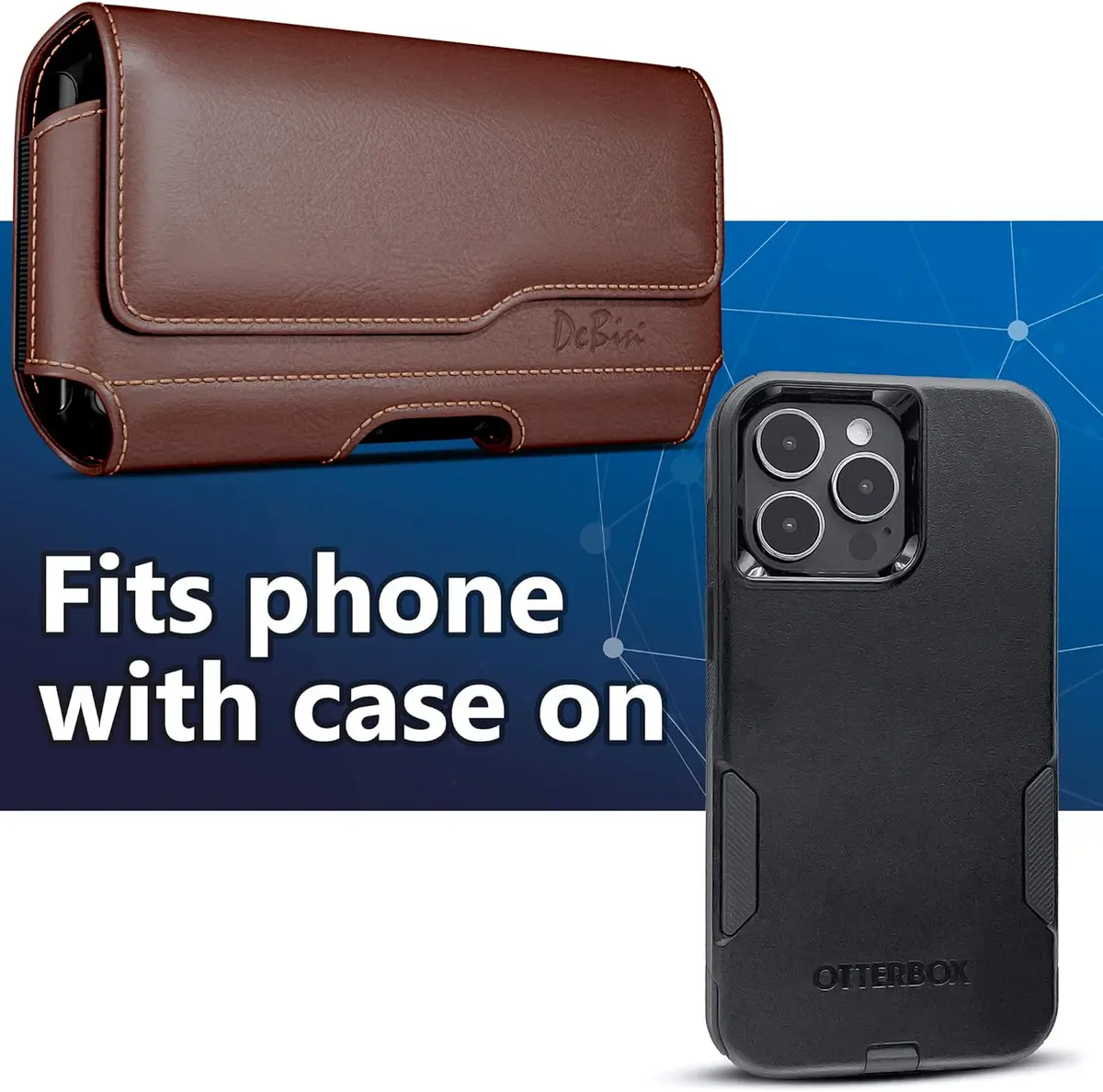DeBin Leather Belt Holster for iPhone 15 Plus/Pro Max, Samsung S26+ Plus 5G — Brown | Fits Phones with Case On - view 2