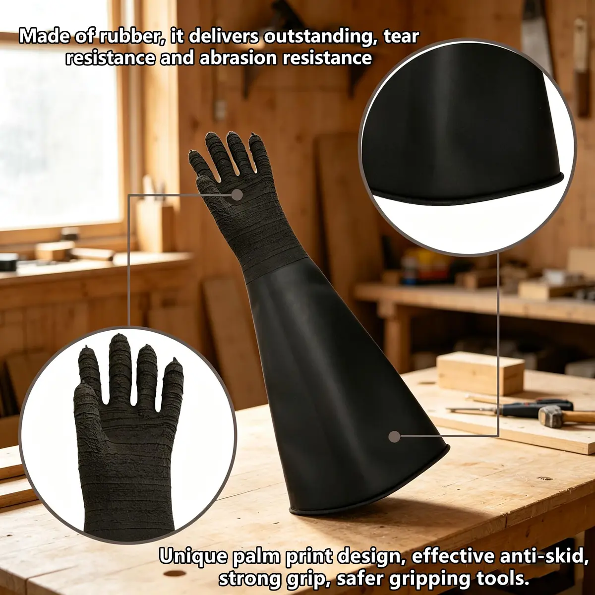 HOLDWIN Heavy Duty Sandblasting Gloves Rubber Gloves for Sandblaster Protective Safety Work Black Striped 24.8" | High Wear Resistance - view 4