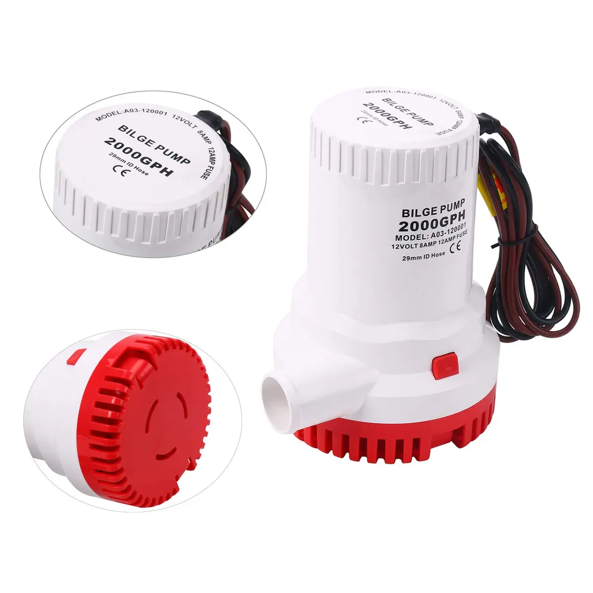 NovelBee 12V Bilge Pump 2000GPH | Marine Electric Boat Pump with Stainless Steel Shaft - view 4
