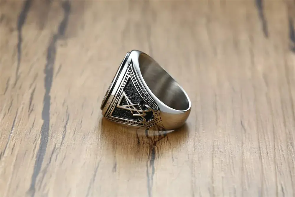 VNOX Sigil of Lucifer Seal of Satan Symbol Signet Ring Band for Men, Talisman Amulet Jewelry (Silver-Lucifer, Size 9) - view 4