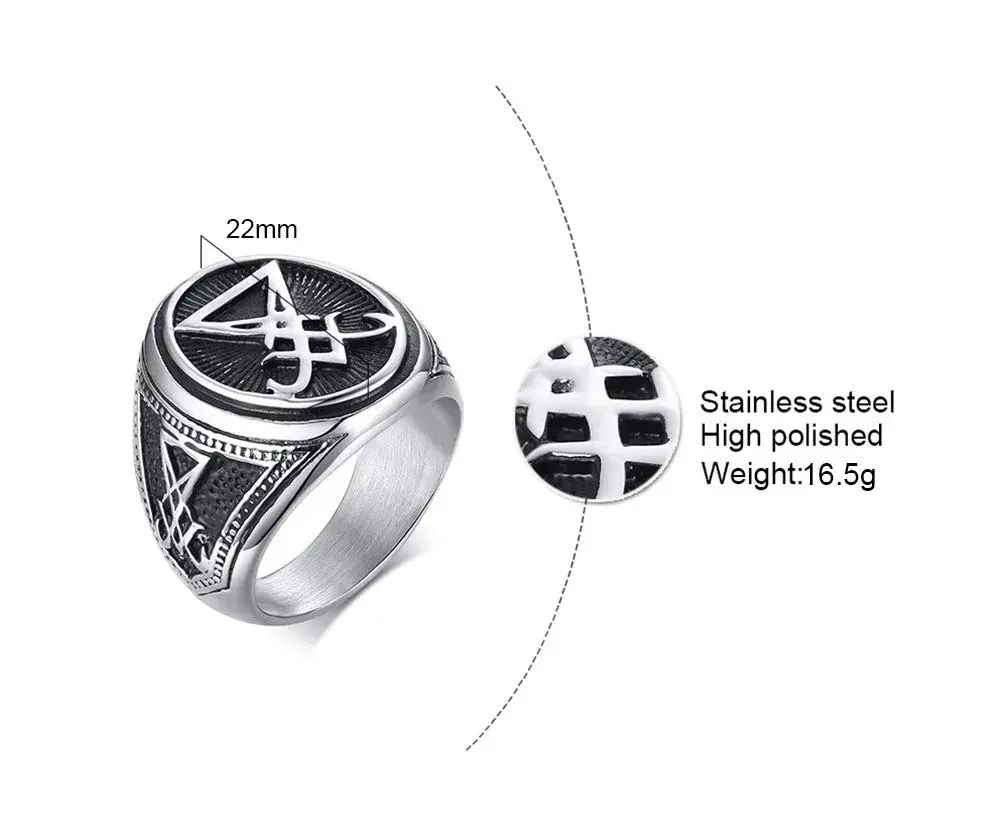 VNOX Sigil of Lucifer Signet Ring for Men | Silver-Lucifer, Size 10 (22 mm Width) - view 2