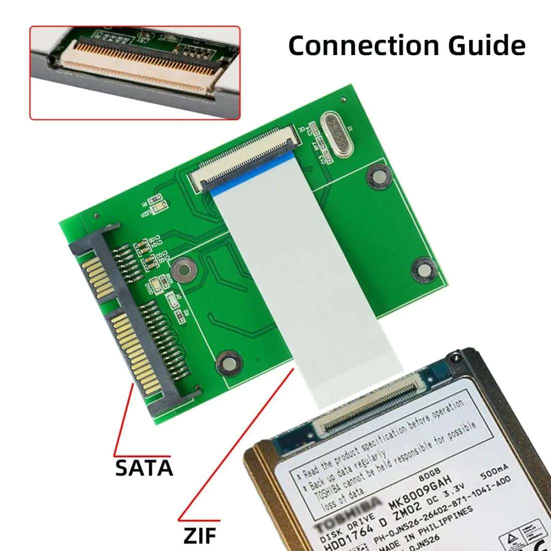 chenyang SATA to 40 Pin ZIF CE 1.8 Inch SSD HDD Adapter Board with LIF Flat Cable | SATA to ZIF/CE Converter - view 2
