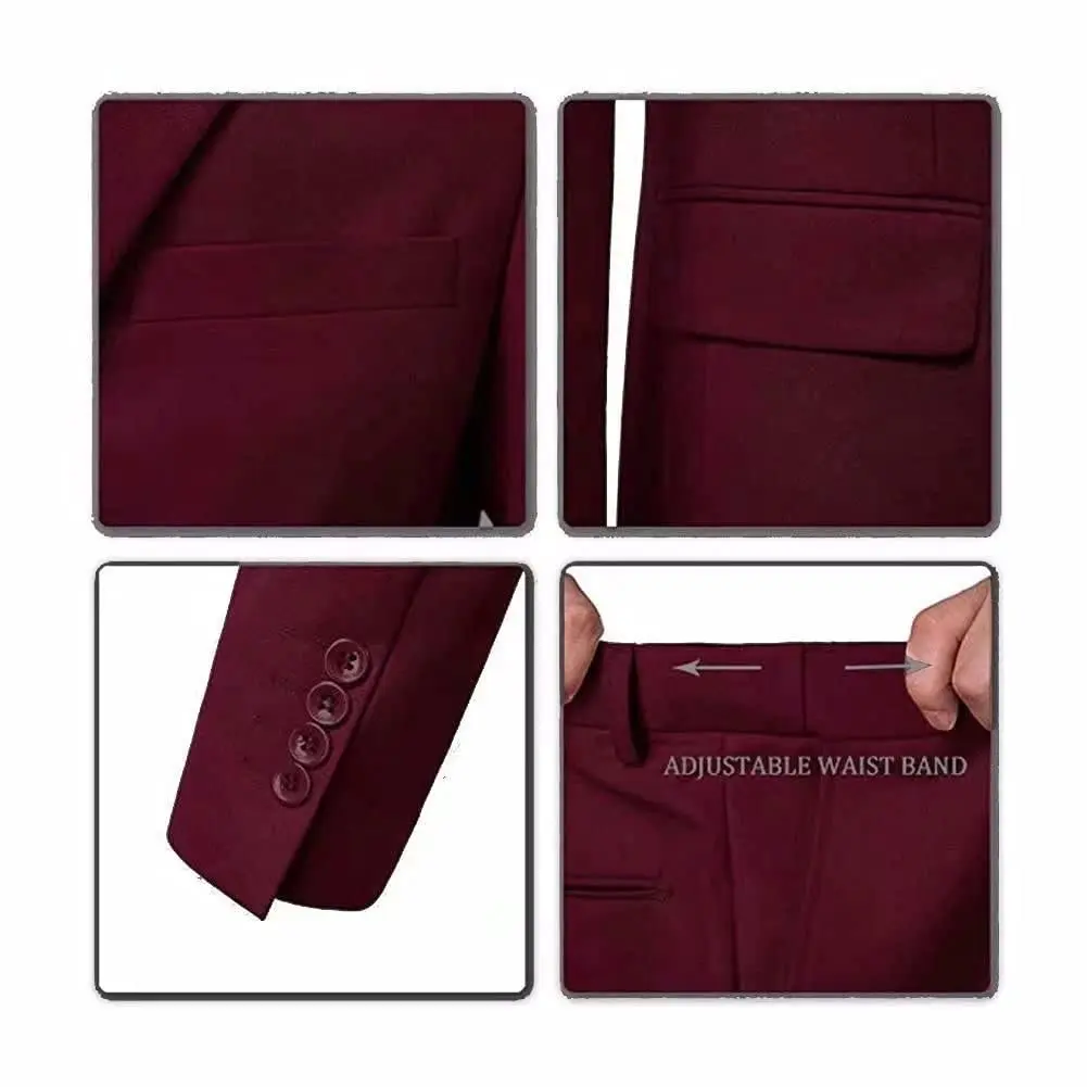 Mrbuerly Men Suit 3 Pieces Burgundy Slim Fit XL | Modern Wedding & Formal Wear - view 9