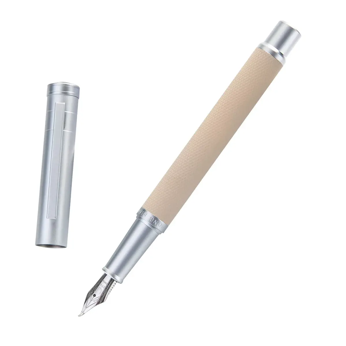 Asvine Silver Birch Forest Aluminum Fountain Pen Bent Nib (Fine to Broad) with Metal Box Fude Pen Set 13.8cm (5.43in) | Smooth Ink Flow - main product image
