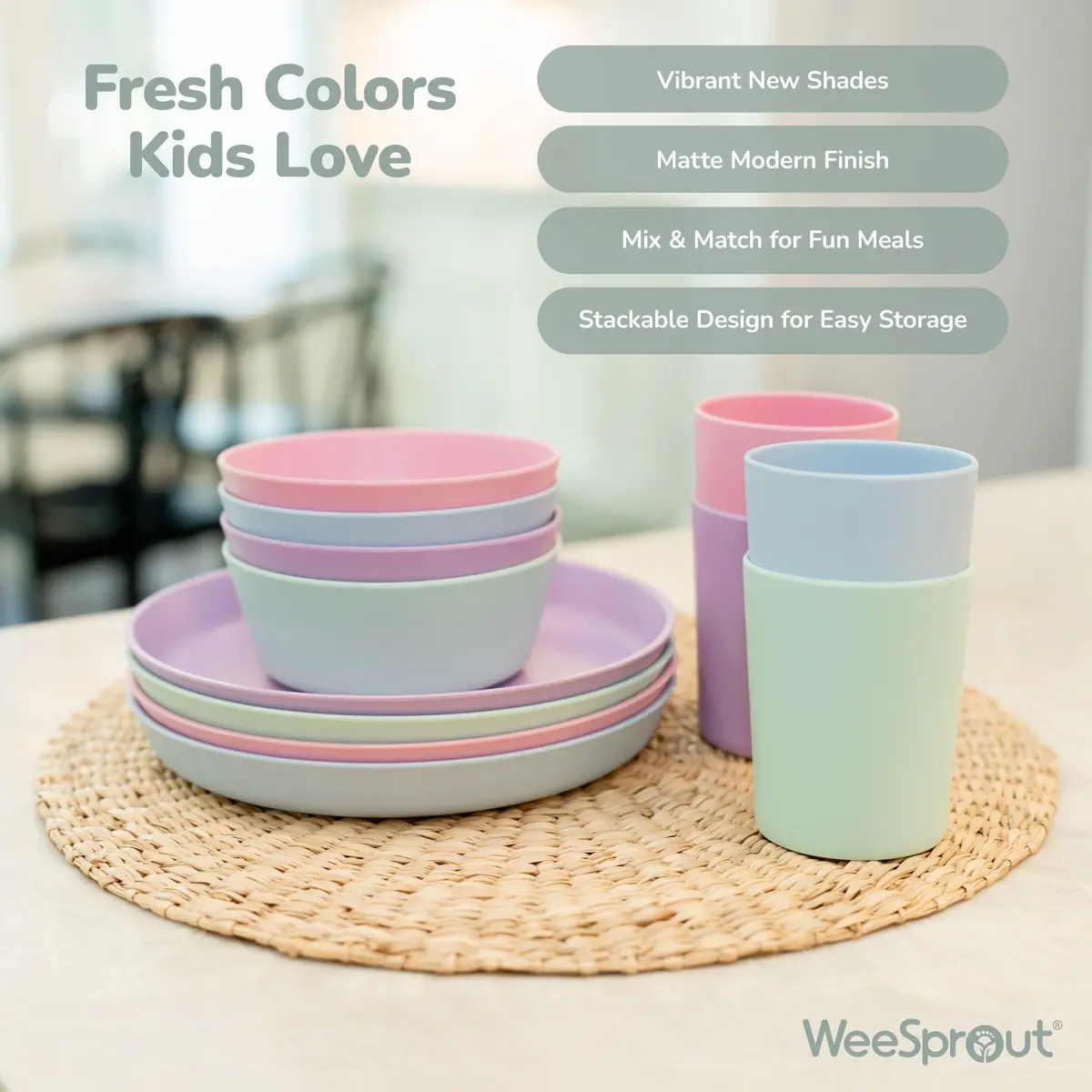 WeeSprout Bamboo Plates Set of 4 Kid-Sized Dinnerware 20cm (7.87in) | BPA-Free & Dishwasher Safe - view 5