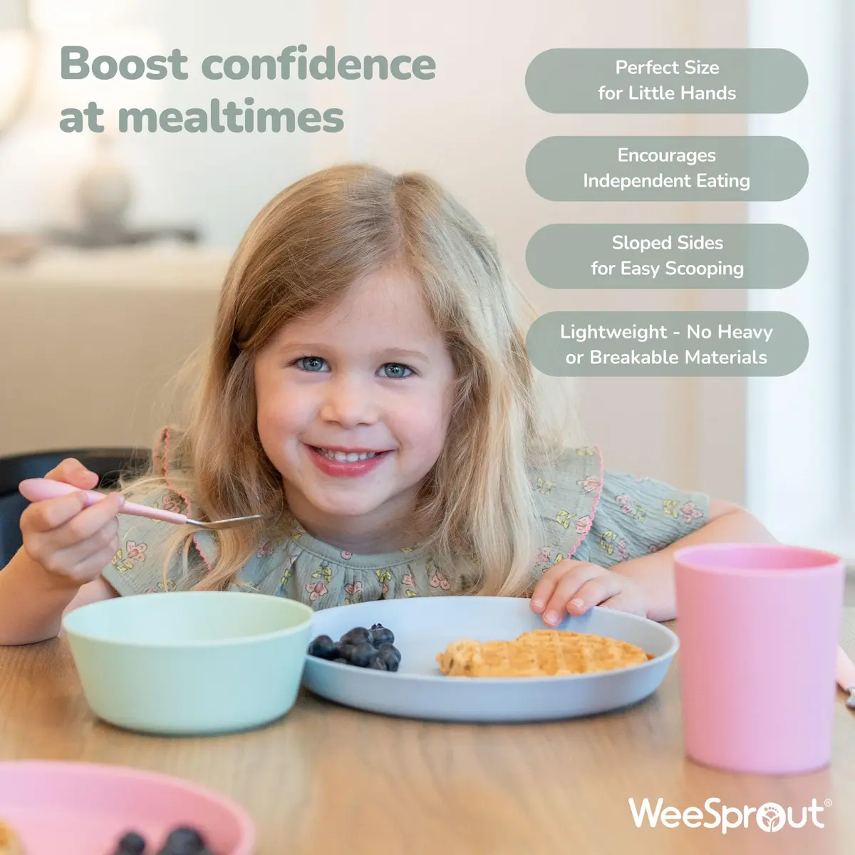 WeeSprout Bamboo Plates Set of 4 Kid-Sized Dinnerware 20cm (7.87in) | BPA-Free & Dishwasher Safe - view 3