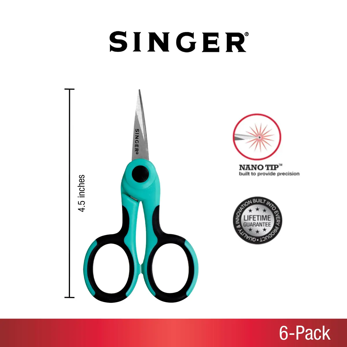SINGER 4.5" Serger & Detail Embroidery Scissors, Sharp Tip, 6 Count | Precision Crafting Tool for Sewing & Embroidery - view 2