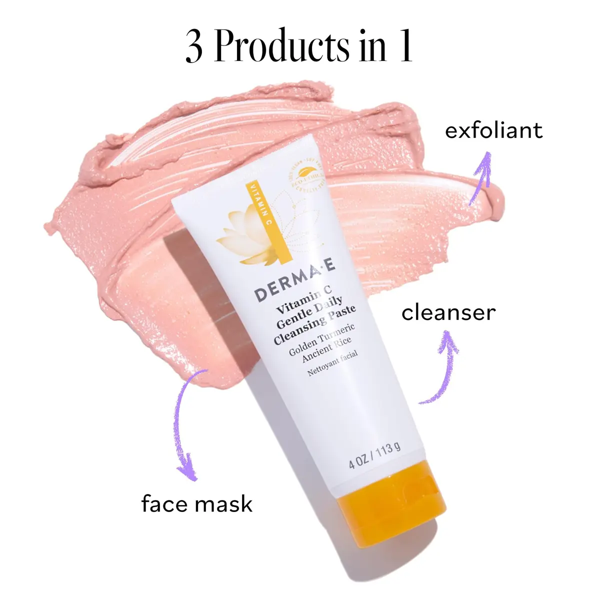 Derma E Vitamin C Gentle Daily Cleansing Paste, 4 Oz | Brightening & Clarifying Face Mask & Wash - view 5