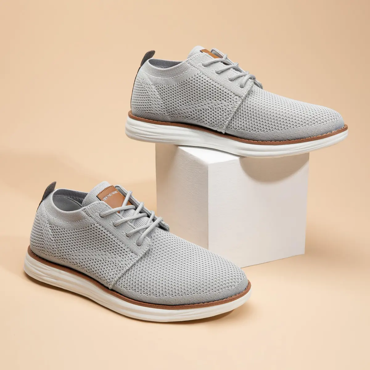 Bruno Marc Men's KnitFlex Breeze Casual Dress Sneakers Grey Size 8 (21cm x 12cm x 31cm) | Breathable Lightweight Mesh Lace-Up Derby Walking Shoes for Work & Weekend - view 6
