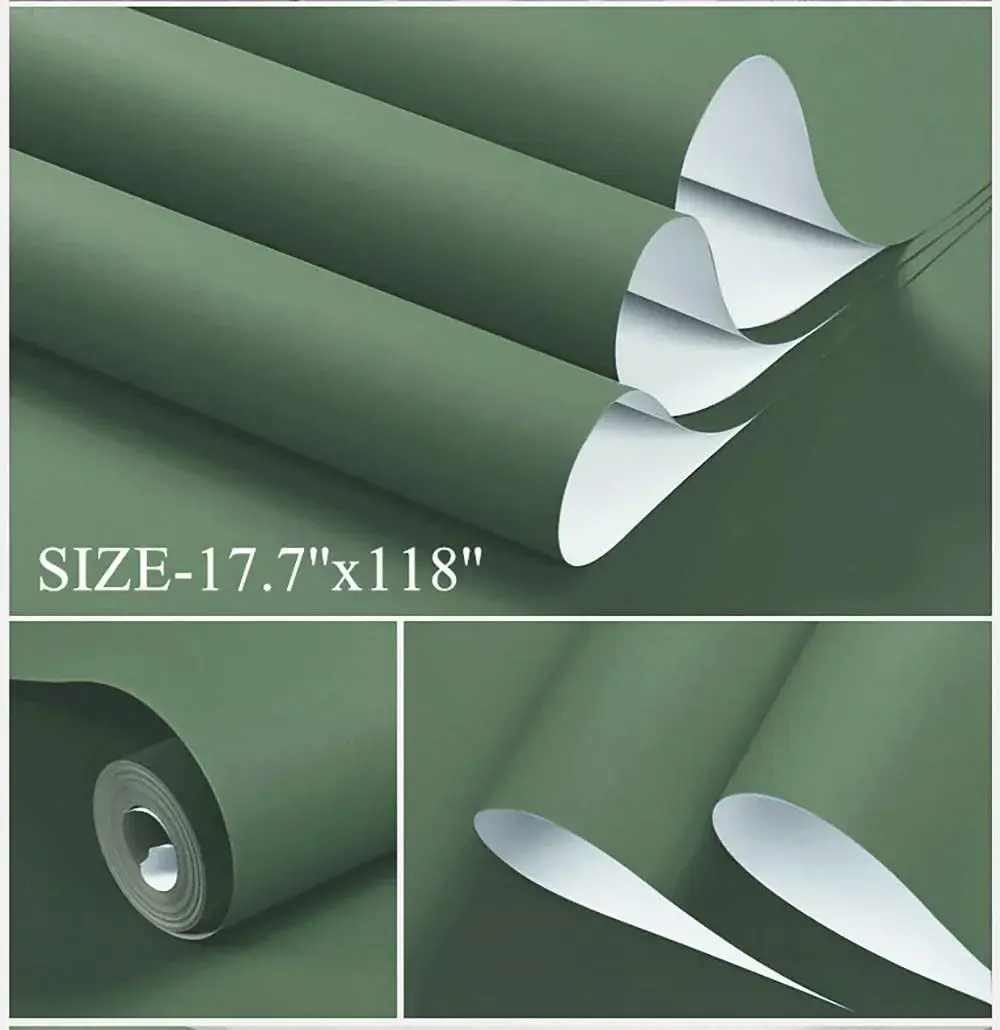 Dimoon Dark Green Textured Peel and Stick Wallpaper 45cm (17.7") x 300cm (118") | Renter Friendly Vinyl Roll - view 2