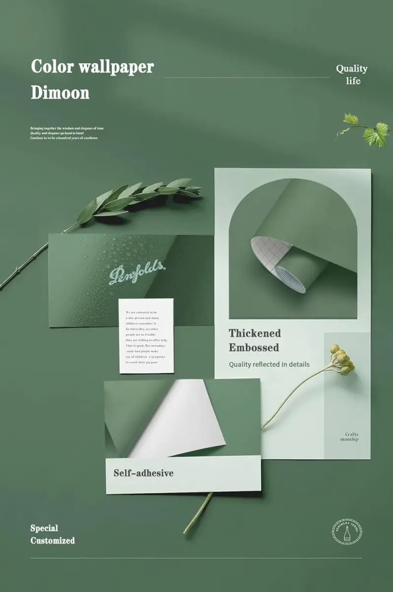 Dimoon Dark Green Textured Peel and Stick Wallpaper 45cm (17.7") x 300cm (118") | Renter Friendly Vinyl Roll - view 4