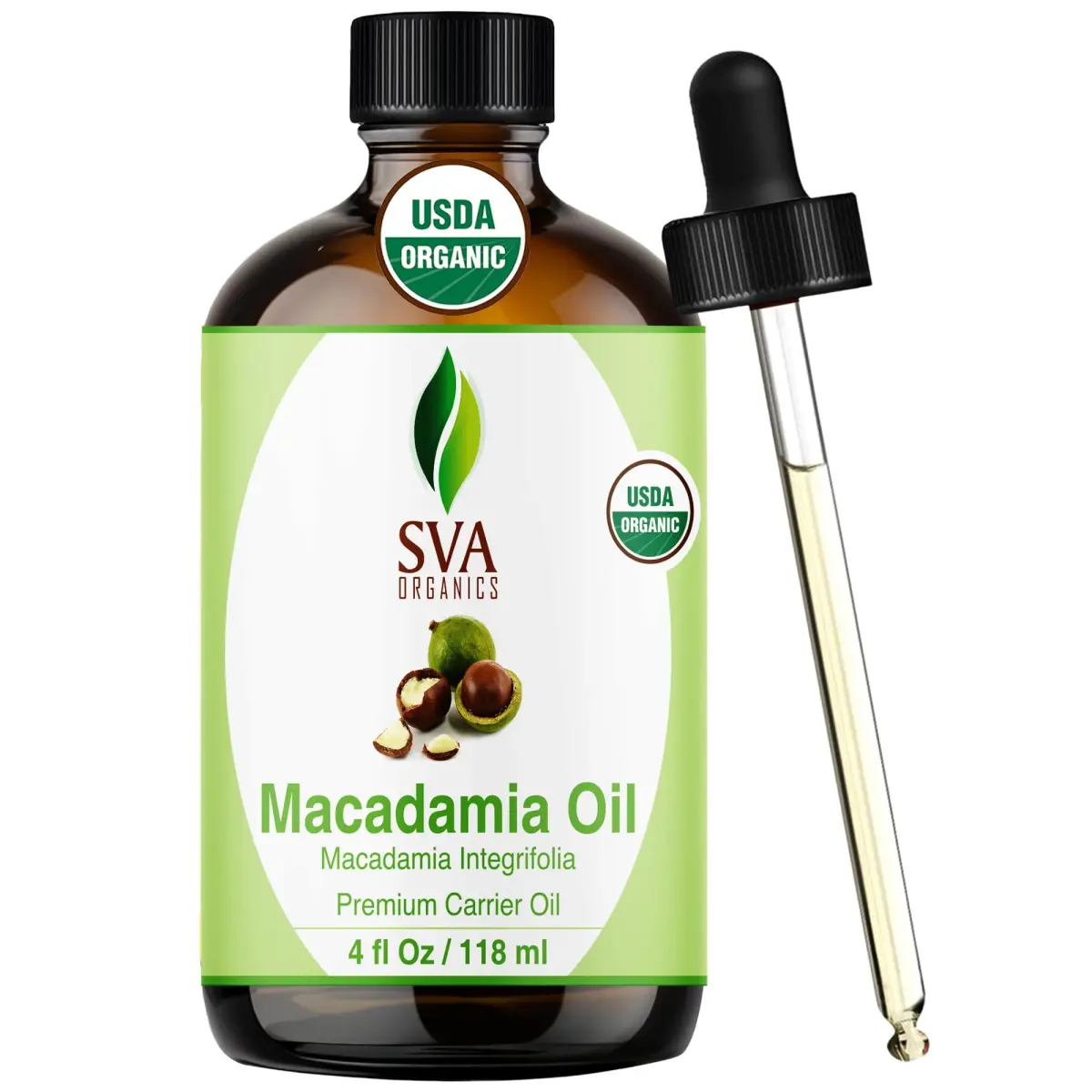 SVA ORGANICS Organic Macadamia Seed Carrier Oil 118 ml (4 Fl Oz) | Cold-Pressed, Unscented, Pure for Skin & Hair - main product image