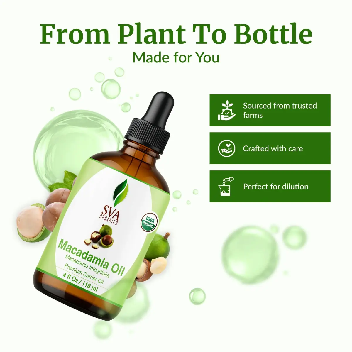 SVA ORGANICS Organic Macadamia Seed Carrier Oil 118 ml (4 Fl Oz) | Cold-Pressed, Unscented, Pure for Skin & Hair - view 4