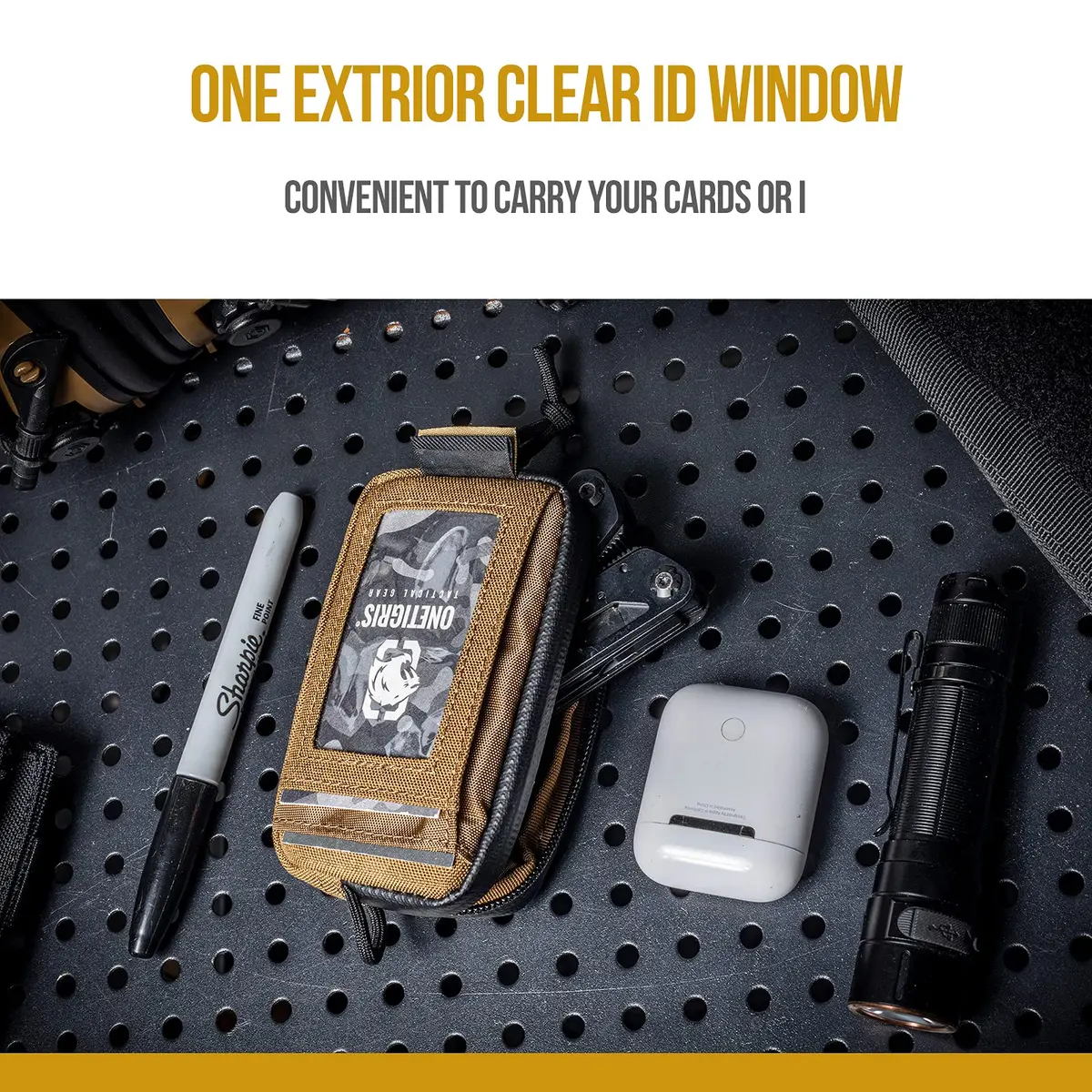 ONETIGRIS Tactical Front Pocket Wallet Coyote Brown | 4 Card Slots, Zippered Coin Pouch, ID Window - view 6