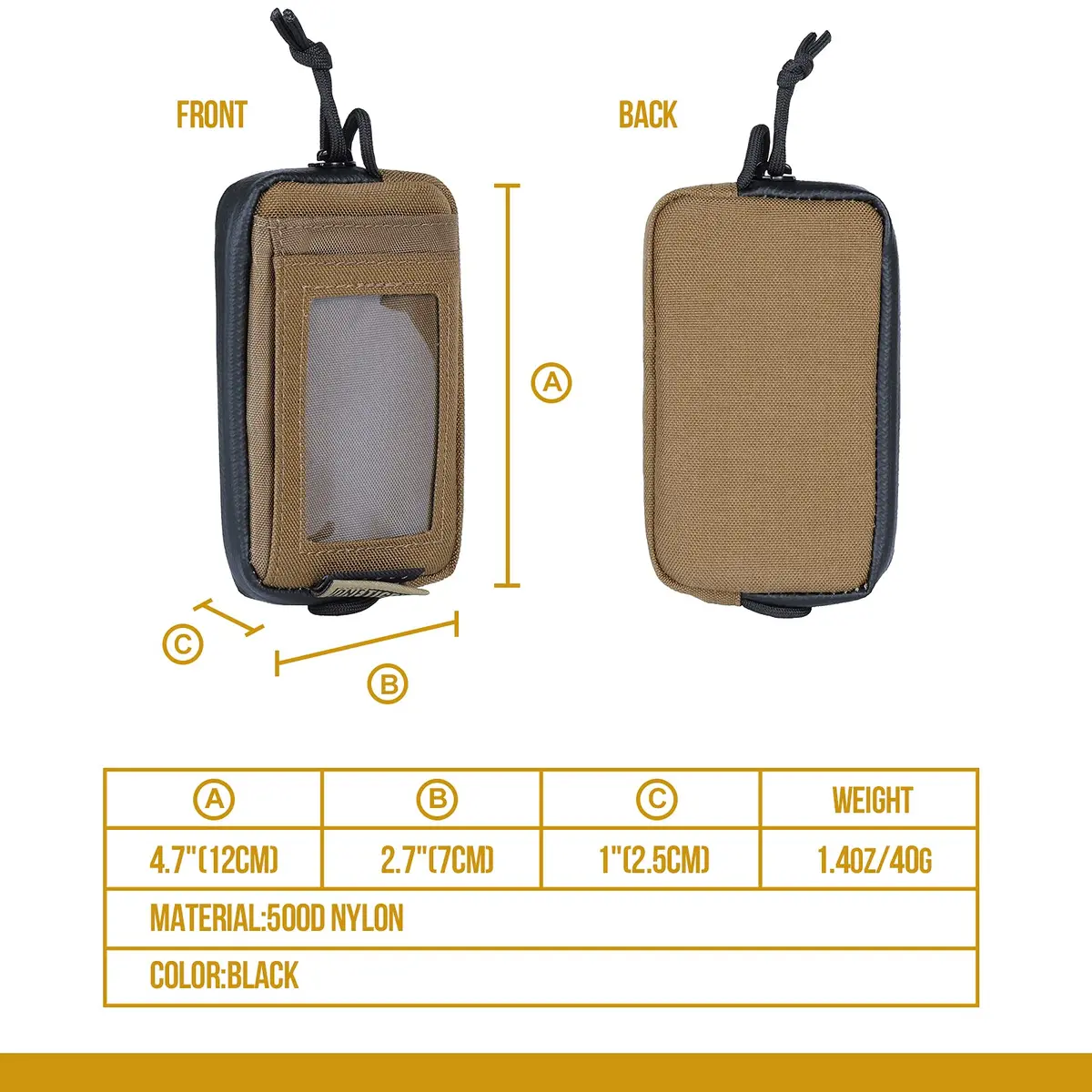ONETIGRIS Tactical Front Pocket Wallet Coyote Brown | 4 Card Slots, Zippered Coin Pouch, ID Window - view 3