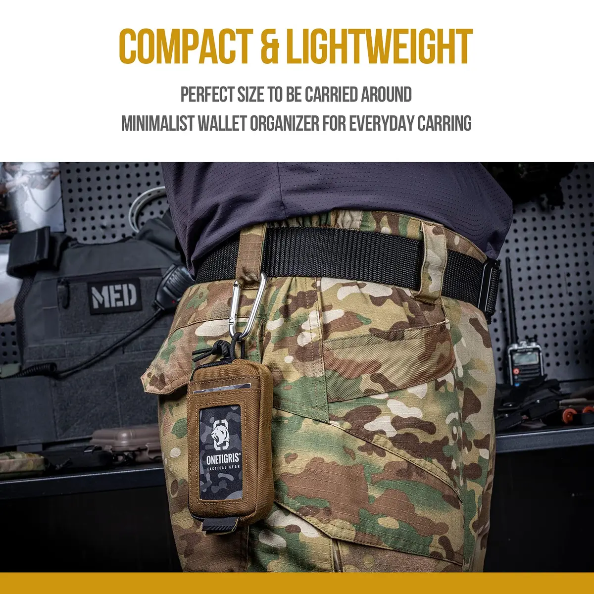 ONETIGRIS Tactical Front Pocket Wallet Coyote Brown | 4 Card Slots, Zippered Coin Pouch, ID Window - view 4