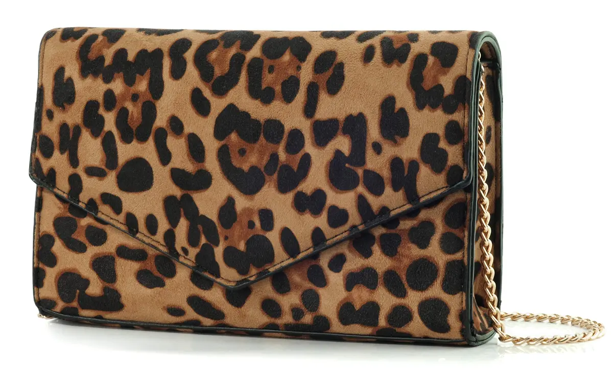 HOXIS Leopard Print Envelope Evening Clutch Women Chain Shoulder Bag (Brown Leopard Print) | Detachable Chain Strap - main product image