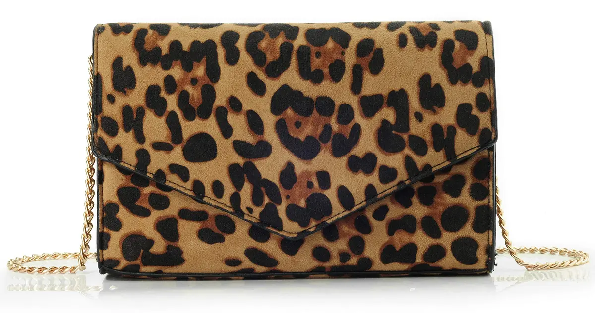 HOXIS Leopard Print Envelope Evening Clutch Women Chain Shoulder Bag (Brown Leopard Print) | Detachable Chain Strap - view 4