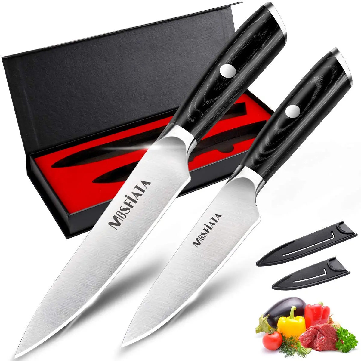 MOSFiATA 5” Chef Knife & 3.5” Fruit Knife Set with Sheath | German High Carbon Stainless Steel - main product image