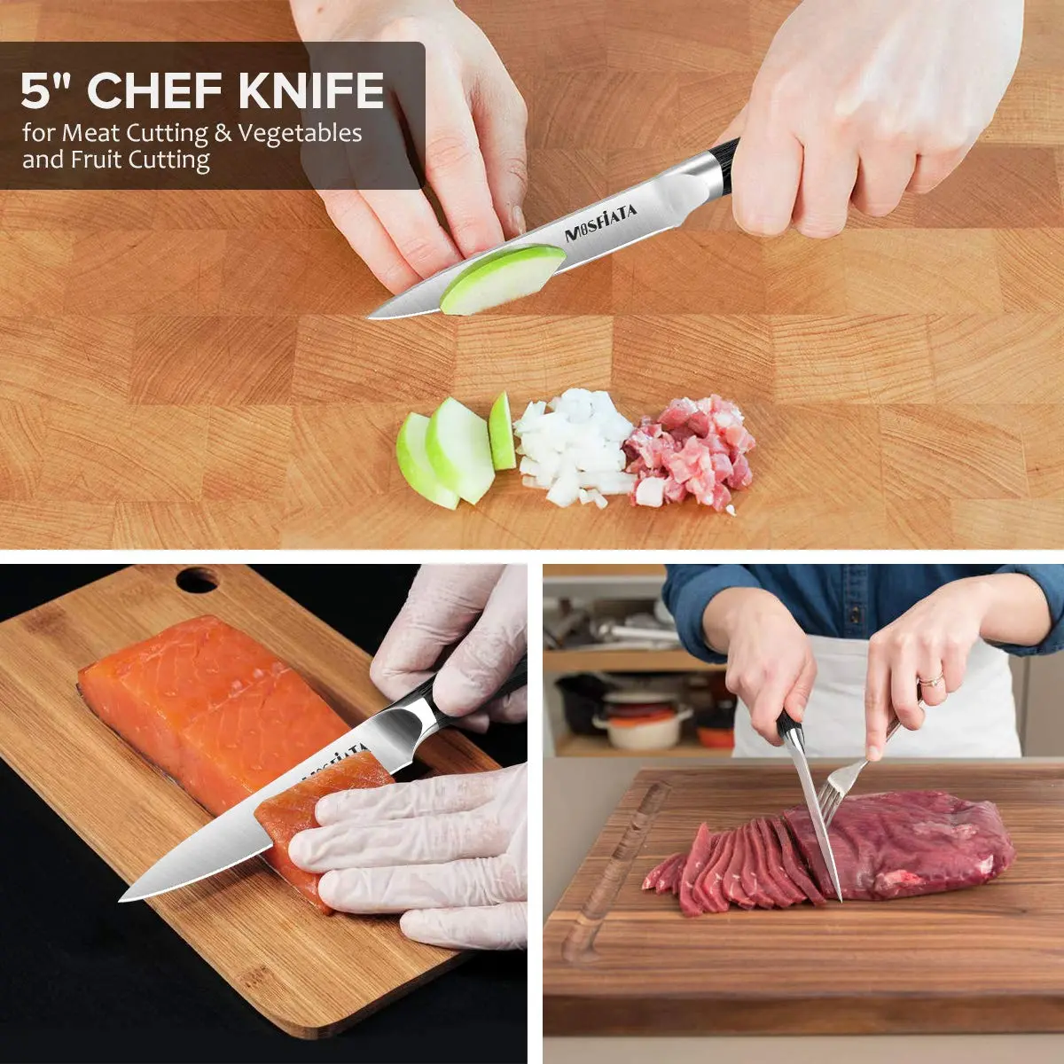MOSFiATA 5” Chef Knife & 3.5” Fruit Knife Set with Sheath | German High Carbon Stainless Steel - view 5
