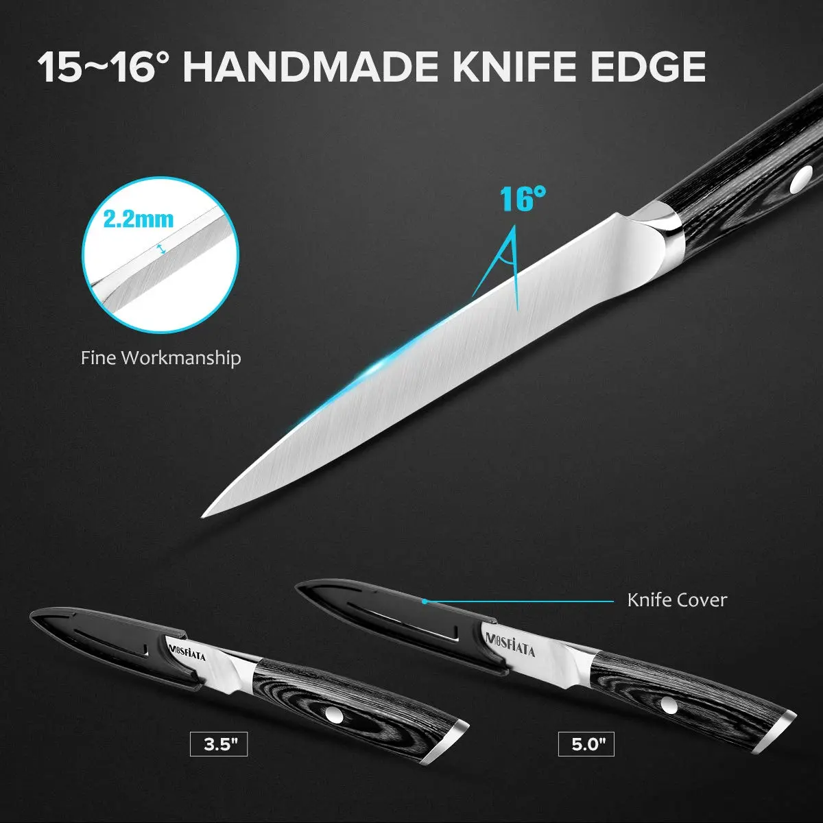MOSFiATA 5” Chef Knife & 3.5” Fruit Knife Set with Sheath | German High Carbon Stainless Steel - view 6