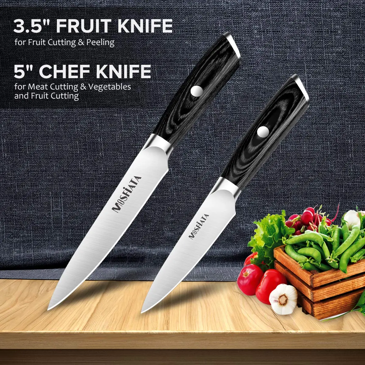 MOSFiATA 5” Chef Knife & 3.5” Fruit Knife Set with Sheath | German High Carbon Stainless Steel - view 2