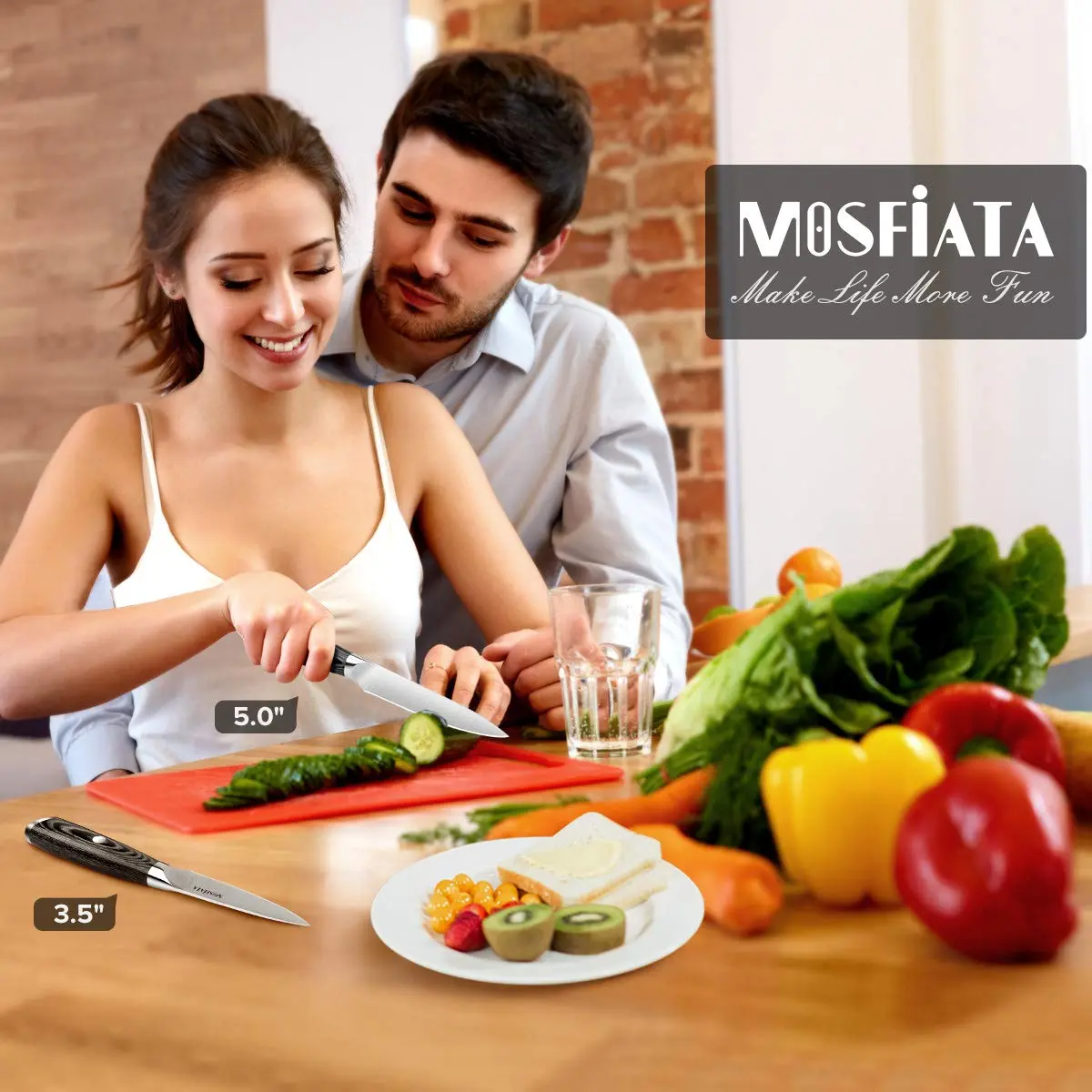 MOSFiATA 5” Chef Knife & 3.5” Fruit Knife Set with Sheath | German High Carbon Stainless Steel - view 3