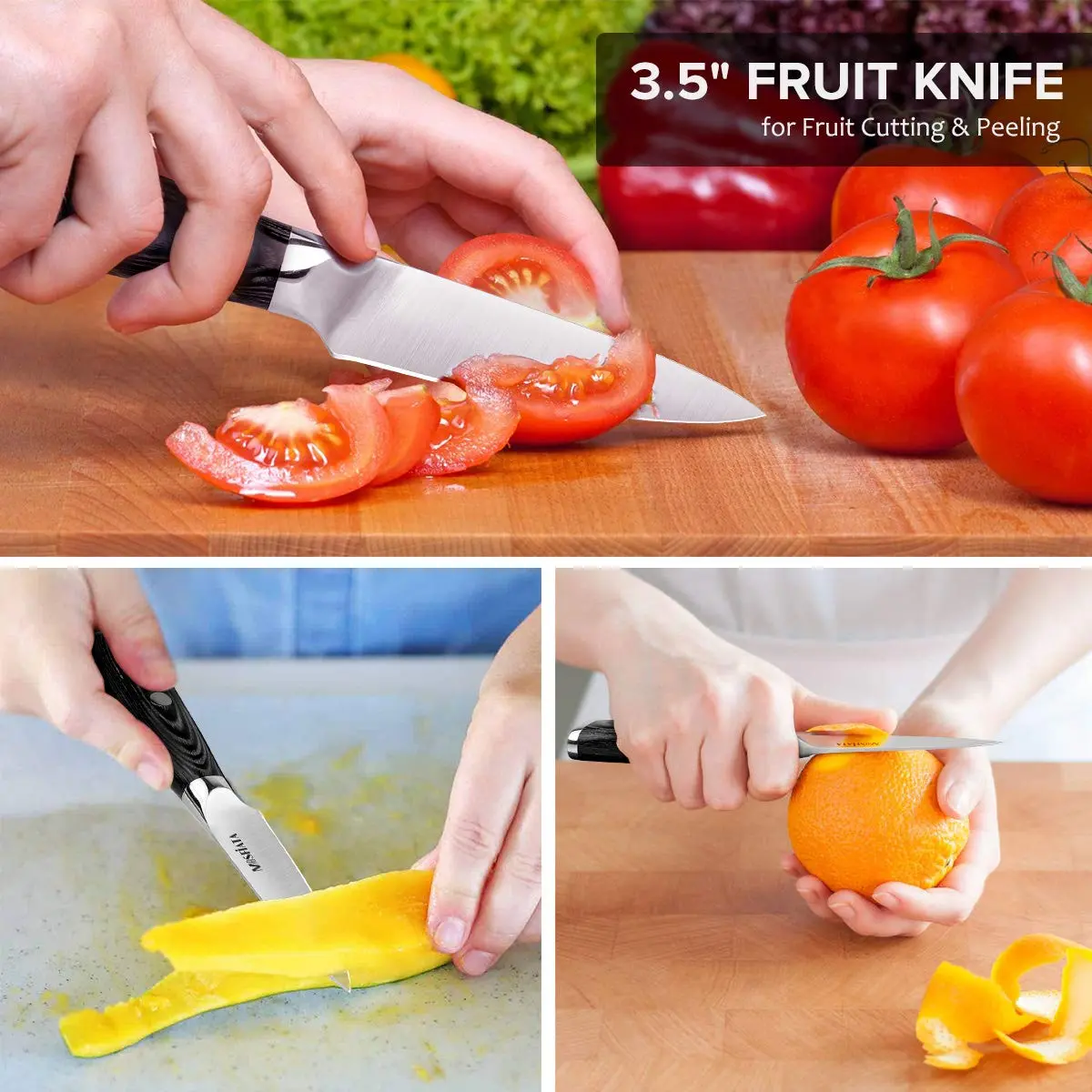 MOSFiATA 5” Chef Knife & 3.5” Fruit Knife Set with Sheath | German High Carbon Stainless Steel - view 4