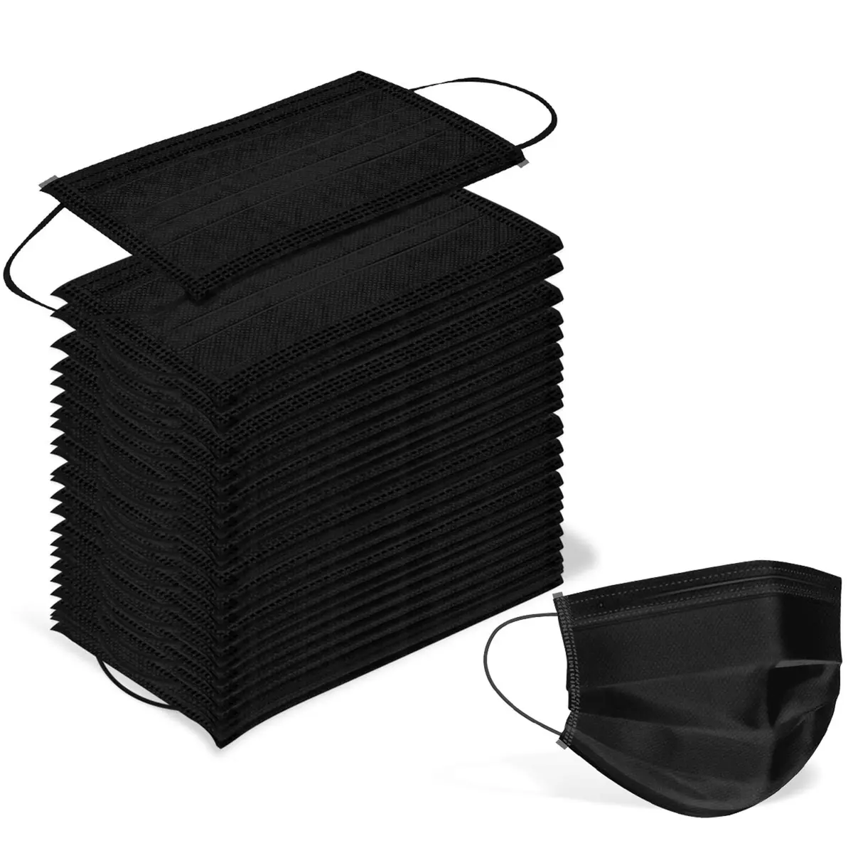 Wecolor Disposable Face Masks 120PCS, 3 Ply Breathable Non-Woven Fabric, Elastic Ear Loop, Black | Comfortable Fit for Daily Use - main product image