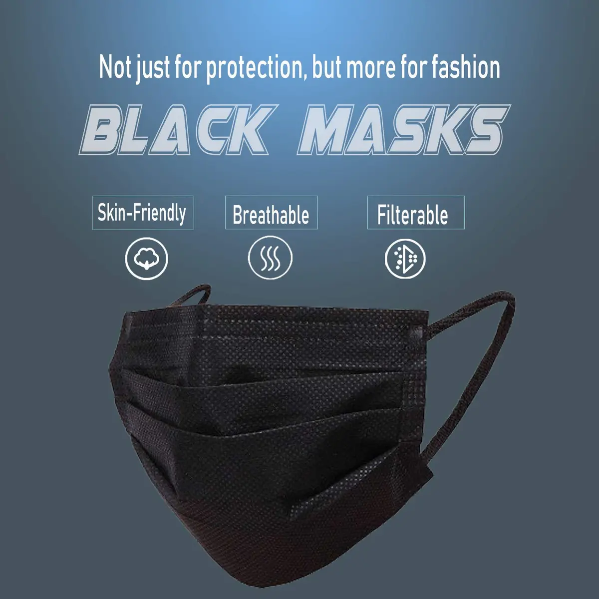 Wecolor Disposable Face Masks 120PCS, 3 Ply Breathable Non-Woven Fabric, Elastic Ear Loop, Black | Comfortable Fit for Daily Use - view 3