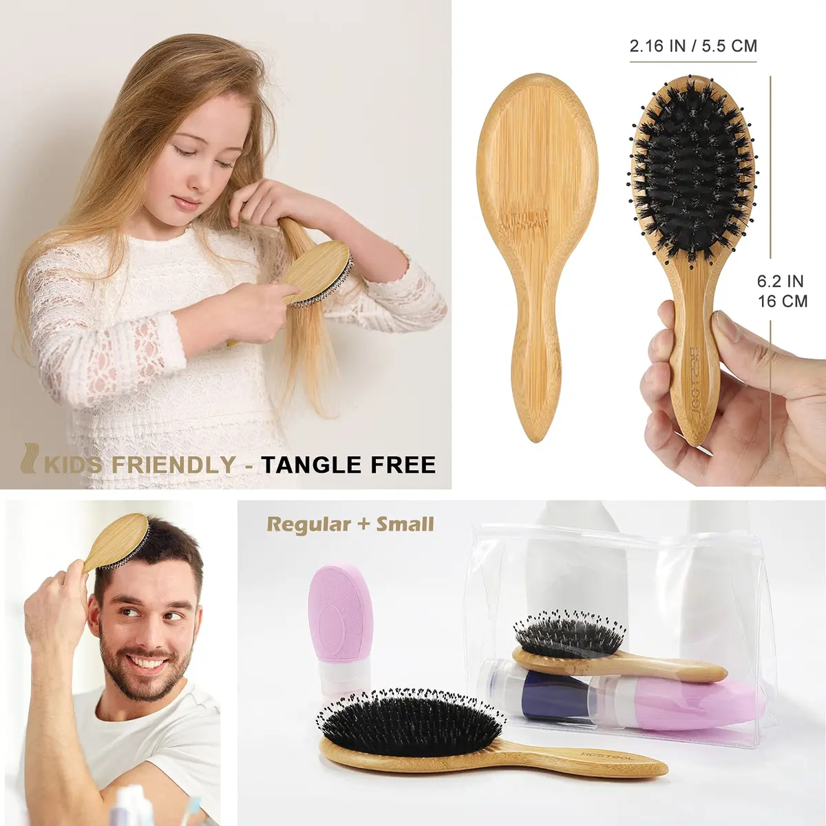 BESTOOL Boar Bristle Hair Brush Set (Regular & Small) | Detangles, Softens & Adds Shine - view 5