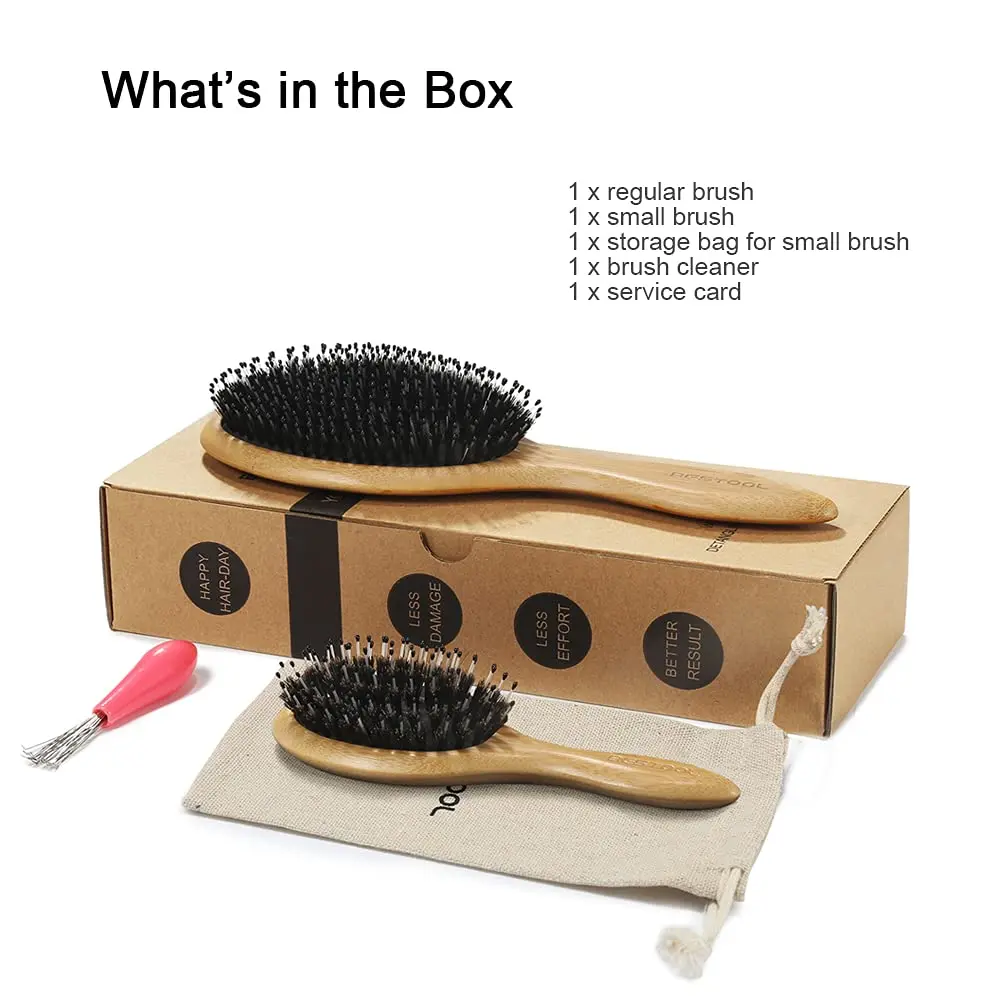 BESTOOL Boar Bristle Hair Brush Set (Regular & Small) | Detangles, Softens & Adds Shine - view 6