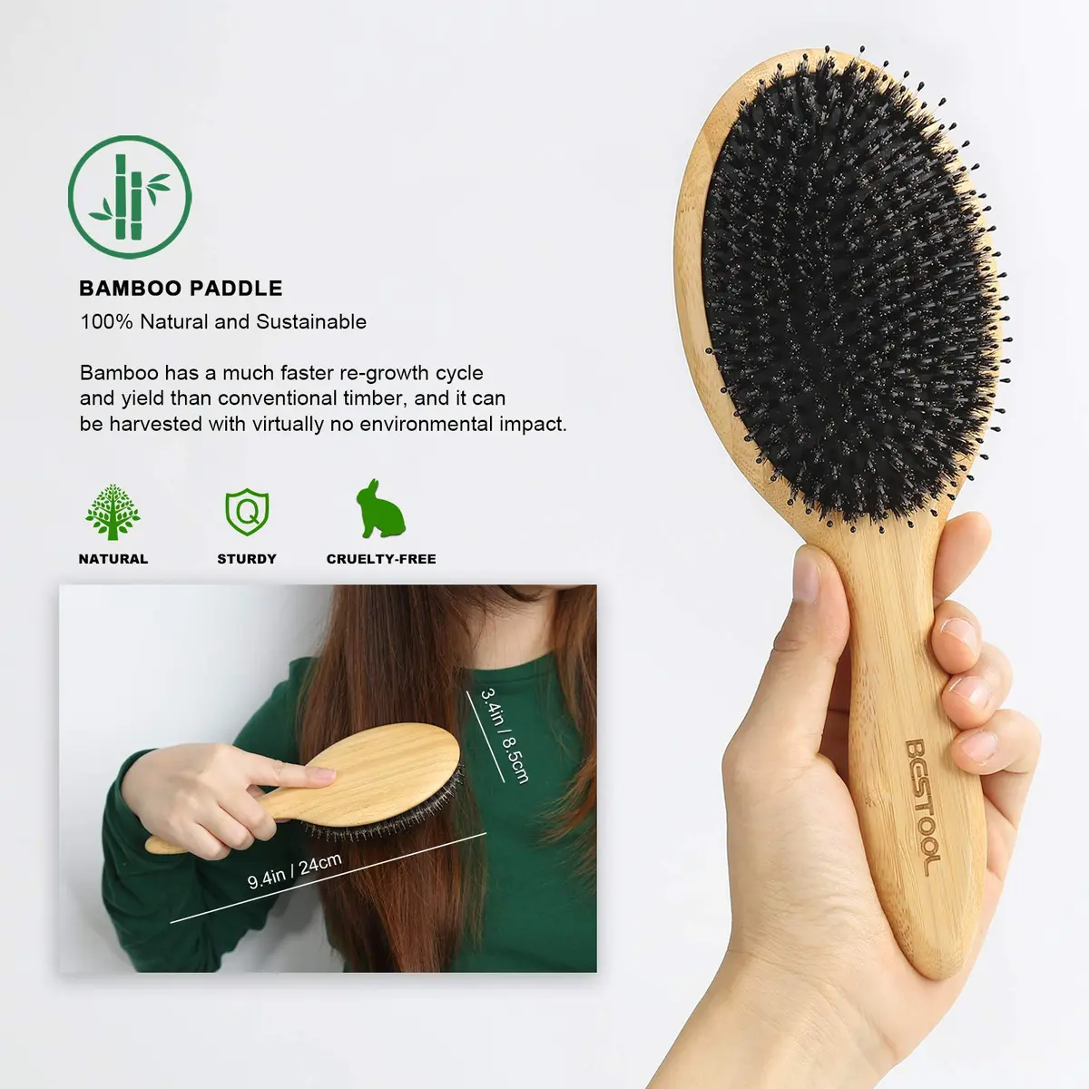 BESTOOL Boar Bristle Hair Brush Set (Regular & Small) | Detangles, Softens & Adds Shine - view 3