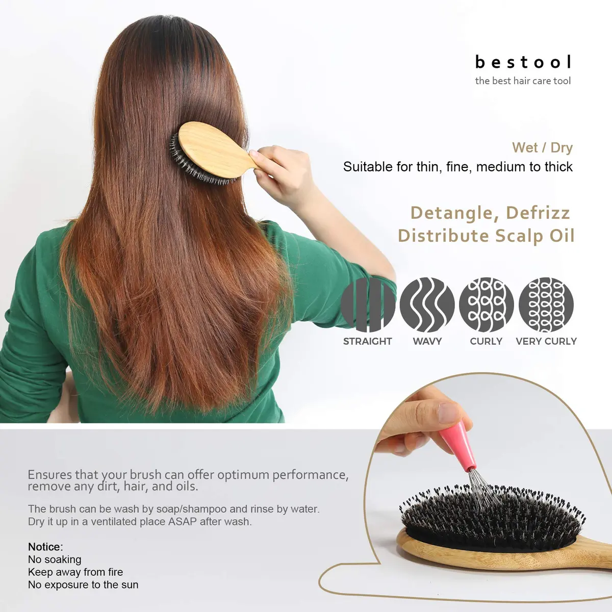 BESTOOL Boar Bristle Hair Brush Set (Regular & Small) | Detangles, Softens & Adds Shine - view 4